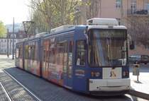 Wagen 604 vom Typ GT6M-ZR als Linie 4 Stifterstraße am Löbdergraben, 23.04.14