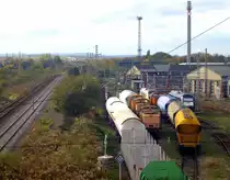 Blick auf das ehemalige BW Nordhausen mit abgestellten V60 am 14.12.2012