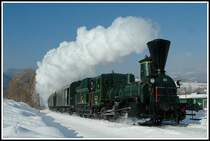 Die 146 Jahre alte 671 der GKB (ex. S�dbahnreihe 29) mit ihrem Dampfsonderzug R 8515 von Graz nach Wies-Eibiswald am 5.2.2006, aufgenommen auf der  Leibenfelder H�he  kurz nach Deutschlandsberg.
