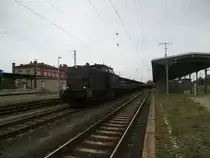 Am 01.05.2014 kam 203 148 mit einem Flachwagenzug aus Richtung Magdeburg nach Stendal und fuhr weiter in Richtung Oebislelde.