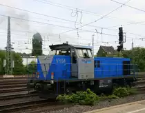  Ein Nachschuss von der V104  Sally  von der Rurtalbahn der Lokführer startet den Motor in Aachen-West.
Aufgenommen vom Bahnsteig in Aachen-West bei Sonne und Gewitterwolken am Nachmittag vom 25.4.2014. 