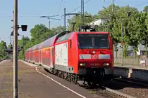 146 009 mit RE 2 nach Münster Hbf. bei der Ausfahrt aus Recklinghausen 3.5.2014