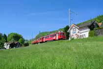 ABDeh 2/4 Nr. 23 schiebt 4 Wagen aus Schwendi bei Heiden in Richtung Heiden, 05.05.2014.