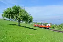 ABDeh 2/4 Nr. 23 schiebt 4 Wagen vom Bodensee hinauf Richtung Heiden, 05.05.2014.