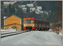 VT 70.09 der GKB am 9.3.2006 bei der Ausfahrt aus dem Bahnhof Deutschlandsberg als R 8510 (Wies-Eibiswald nach Graz)