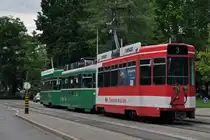 Für einmal ist der Be 4/4 482 an einer Doppeltraktion hinten angehängt. Hier fahren der Be 4/4 501 zusammen mit dem B 1476 S und dem Be 4/4 482 Richtung Haltestelle Hardstrasse. Die Aufnahme stammt vom 10.05.2014.