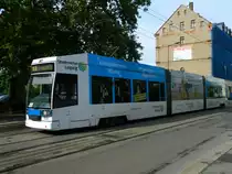 LVB - NGT8 - Betriebsnummer 1121  Franz Mehring  - Baujahr 1995 -  Stadtwerke Leipzig  auf Linie 8 Richtung Grünau Nord am 13.05.2014 im Stadtzentrum Leipzig.