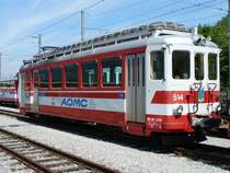 Zahnrad Triebwagen BDeh 4/4  514 der TPC Gruppe ( ex. AOMC  = Aigle - Ollon - Monthey - Champ�ry )..1000 mm im neuen TPC Depotareal in Aigle am 30.07.2006