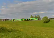 650 660 (VT 25) + 650 654 (VT 19) + 650 651 (VT 16) + 650 661 (VT 26) als WBA1 nach Bayerisch Eisenstein am 04.05.2014 bei Triefenried.