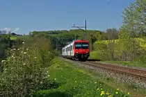SBB: Ein ehemaliger  SEEHAS  ohne Zwischenwagen als S9 auf der Strecke Olten-Sissach. Die Aufnahme vom  LAEUFELFINGERLI  ist am 18. April 2011 bei Buckten entstanden.
Foto: Walter Ruetsch