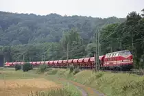 CRS 228 321 am 14.8.13 mit einem Schotterzug und Locon 212 am Schluss in Essen-Kettwig auf dem Weg zur Baustelle in Essen-Werden.