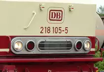 Scheinwerfer und DB Logo von 218 105-5 am 30.05.14 im Darmstadt Kranichstein