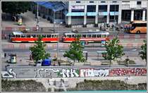Zwei Tatra Trams am Donauufer in Bratislava. (01.06.2014)