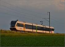 Ins rechte Licht gesetzt macht auch ein GTW was her. 

Thurbo GTW 2/8 erreicht Siegershausen. Juni 2014.