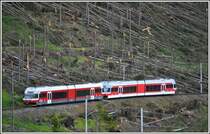 425.954-5 und 425.955-2 befahren ein eben wieder instand gestelltes Stück zwischen Vyšné Hágy und Popradské Pleso. Der positive Punkt dieser  Fällaktion  ist die bessere Sicht auf die Bahn. (04.06.2014)