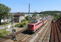115 205-7 sahn man am 10.07.14 in Bergen auf Rügen mit einem EC. Foto entstand von der Fußgängerbrücke.