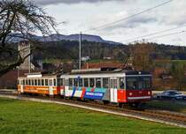 ASm: Einmalige Doppeltraktion mit Be 4/4 304  WIEDLISBACH  ex SNB Be 4/4 86 und dem Be 4/4 104 ex BTI/SZB bei Aarwangen am 21. Januar 2007.
Foto: Walter Ruetsch