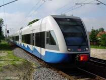 BR646 der UBB in Doppeltraktion bei der Einfahrt in den Bf Greifswald S�d am 01.06.03.