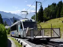 CEV / Goldenpass - Zahnradtriiebwagen Beh 2/4 72 mit Vorstellwagen KK 502  unterwegs bei Lally am 06.07.2014