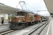 Jubiläum,125 Jahre RhB.Museumslok Ge6/6 I Nr.415(SLM/BBC 1929)und Ge4/6 Nr.353(SLM/MFO 1914)mit einem Nostalgiezug in Samedan.24.07.14 