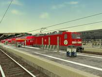 Ein Download von the-train.de: BR 143 216-0 im Hauptbahnhof Stuttgart mit RE 160-Dostos auf Gleis 16.