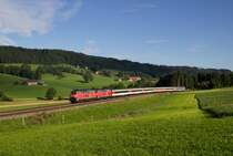 218 421-6 & 218 463-8 mit dem EC 196 (München Hbf - Zürich HB) bei Ellenberg am 08.08.14
