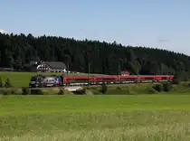 Die 1116 222 mit einem RJ am 17.08.2014 unterwegs bei Steindorf b. Straßwalchen