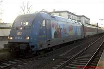Mit EC 179 Westerland(Sylt)-Prag kommt BR 101 083-4 im Fr�hjahr 2003 nach Ludwigslust. Die Lok macht Werbung f�r den Film  Like Mike .
