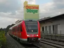 Neue Baureihe auf der S�dbahn#  Zu den bisher eingesetzten Dieseltriebz�gen der Baureihen 611, 628 und 650 gesellte sich am 22.08.2014 ein Triebzug der Baureihe 612 hinzu. 612 519 als RB 22606 von Aulendorf nach Ulm Hbf bei der Einfahrt in die Haltestelle Ulm-Donautal.