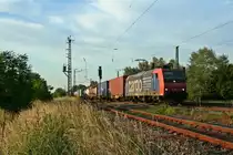 482 010-6 mit einem gemischten KLV-Zug in Richtung der Schweiz am Abend des 06.06.14 in Orschweier.