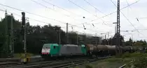 Die Cobra 2814 kommt aus Richtung Montzen/Belgien mit einem langen gemischten Güterzug aus Antwerpen-Noord(B) nach Köln-Gremberg(D) und fährt in Aachen-West ein.
Aufgenommen vom Bahnsteig in Aachen-West am 22.8.2014. 