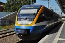 Hier 643 863-3 als OE79853 von Rehna nach Parchim, dieser Triebzug stand am 21.7.2014 in Schwerin Hbf. 