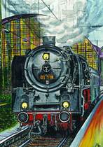 2001 wartet der 01 118 am Hbf. Frankfurt am Main auf das Signal zur Abfahrt.

Das Aquarell basiert auf einem Foto von Thomas Sengler.