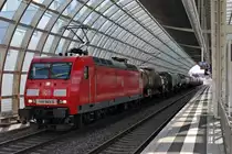 Durchfahrt am 24.05.2014 von 145 043-6 mit einem gemischten Kesselwagenzug von der BASF nach Mannheim Rbf in Ludwigshafen (Rhein) Mitte. Sie brachte zuvor einen anderen Güterzug von Mannheim Rbf zu der BASF.