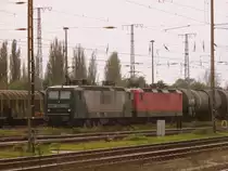 Am 28.09.2014 kamen RBH 106(143 286)und RBH 129(143 249)mit einem Kesselzug aus Richtung Salzwedel nach Stendal und fuhren weiter in Richtung Magdeburg.