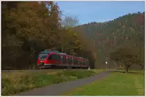 Der Talent-Triebzug 644 054 ist als RB83 nach Trier unterwegs, hier südlich von Kordel am 19. November 2011.