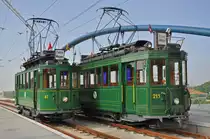 Am Nachmittag des 02.10.2014 fährt Be 2/2 215 auch nach Weil am Rhein. Auf dieser Aufnahme treffen sich die beiden Be 2/2 47  Anggebliemli  und 215 auf der neu erstellten Brücke bei der Endstation in Weil am Rhein.