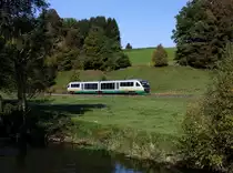 Der VT 08 nach Freyung am 12.10.2013 unterwegs bei Röhrnbach.