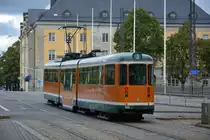 Am 09.09.2014 fährt diese Straßenbahn Richtung Hauptbahnhof Norrköping.