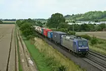145-CL 203 mit einem KLV-Zug aus Belgien in Richtung Italien am Nachmittag des 11.07.14 bei H�gelheim.
