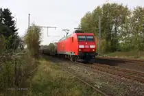 145012 war am 27.11.2014 um 11.43 Uhr in Westerkappeln - Velpe mit einem Brammen Zug Richtung Osnabrück unterwegs.