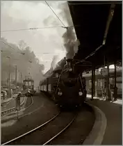 Noch einmal richtig kräftig gedampft (und geraucht) hat die HG 3/4 der Blonay - Chamby Bahn am letzten Betriebstag der Saison mit ihrem Dampfzug in Vevey. 
26. Okt. 2014