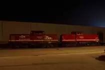 Langzeitbelichtung mit den Loks „Diana  und „Caro  der Rennsteigbahn, die in Torgelow unter dem Sternbild des Großen Wagens stehen. 27.10.2014