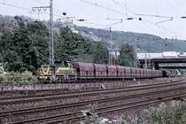 Eine MAK-Diesellok kommt von der Ruhr-Sieg Strecke, mit einem entladenen Ganzzug aus Werdohl, (Kraftwerk der Mark-E) kurz vor der Steigung nach Hagen-Vorhalle.  