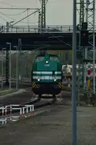 Aus Richtung Mannheim kommend ist hier die LDS 203 127-9 bei der Einfahrt in Gleis 10 des Heidelberger Hbf. 2.11.2014