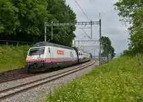 Re 460 083 mit einem IC nach Romanshorn am 18.06.2014 bei Einigen. 