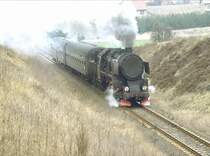 M�rz 1991,Ein Personenzug ist im Raum Wolsztyn(Wollstein)unterwegs.Heute fahren noch t�glich Planz�ge von Wolsztyn aus nach Poznan(Posen)und Leszno(Lissa)(Archiv P.Walter)