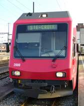 GTW = Gelenktriebwagen Be 2/6  2000 .. Abfahrbereit nach Ste.Croix im TRAVYS Bahnhof von Yverdon-les-Bains am 31.12.2006