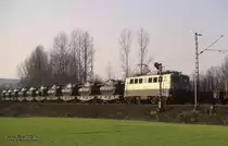140586 war am 7.2.1989 um 12.00 Uhr mit einem Panzerzug auf der Rollbahn bei Natrup Hagen in Richtung Osnabrück unterwegs.