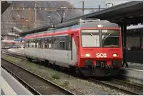 Der Marchshuttle nach Siebnen-Wangen in Ziegelbrücke mit RBDe 566 072. (13.11.2014)